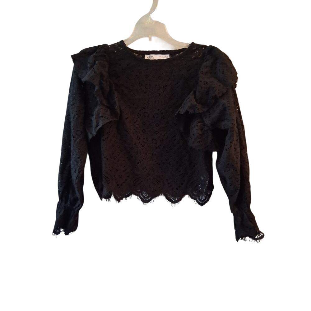 Zara Black Lace Long-Sleeve Crop Top - Picture 2 of 8